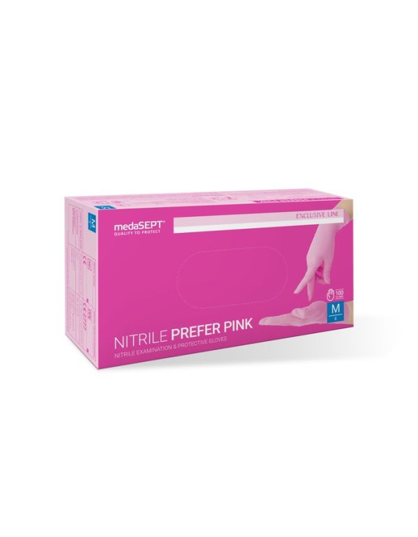 a medaSEPT® nitril kesztyűk a rózsaszínt részesítik előnyben, rózsaszín kesztyűk