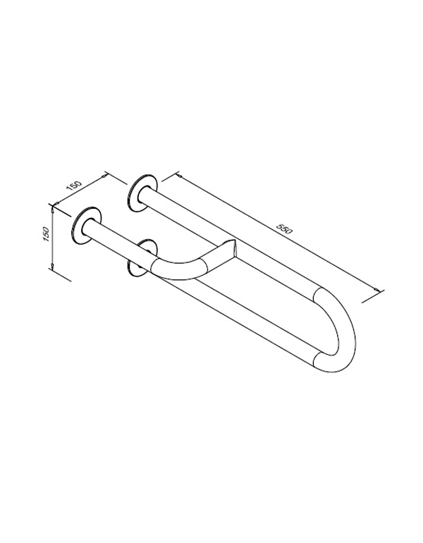 Fix korlát mozgáskorlátozottak számára, 3 tartóelemes, bal oldali, 550 mm, fényes rozsdamentes acél