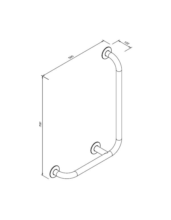Matt téglalap alakú rozsdamentes acél korlát mozgáskorlátozottak számára 7/5 jobb 90°