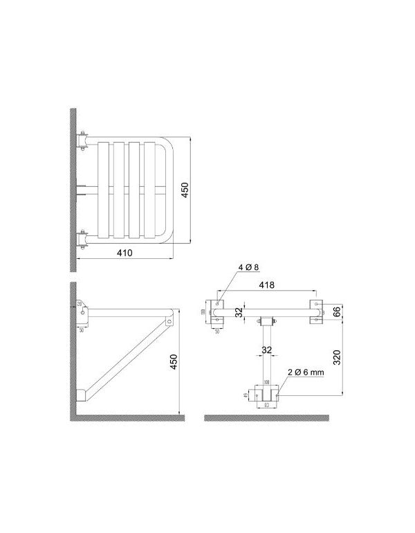 Összecsukható zuhanyülőke tartókkal, matt rozsdamentes acél